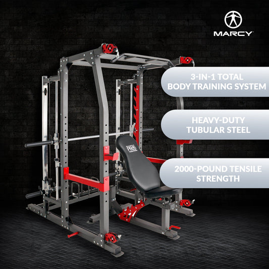 Marcy Pro Smith Machine Weight Bench Home Gym Total Body Workout Training System - 84825