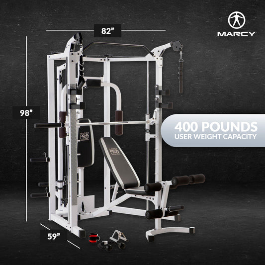 Marcy 5276 Combo Smith Heavy-Duty Total Body Strength Home Gym Machine, White - 84823