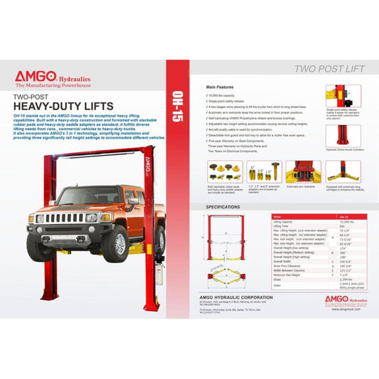 AMGO OH-15 15,000 lbs 2 Post Lift - OH-15 - OH-15 = AMGO OH-15 15,000 lbs 2 Post Lift - OH-15 - OH-15