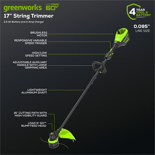 Greenworks 60V Cordless Battery 3PC Handheld Combo Kit w/ String Trimmer, Blower & Hedge Trimmer, (1) 2.5 Ah Battery and Charger - 1369102