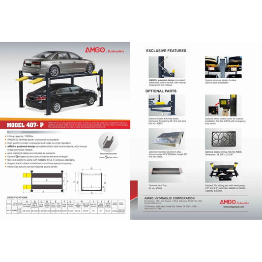 AMGO 407-P-DX (Combo) 7,000 lbs 4 Post Parking Lift - 407-P-DX