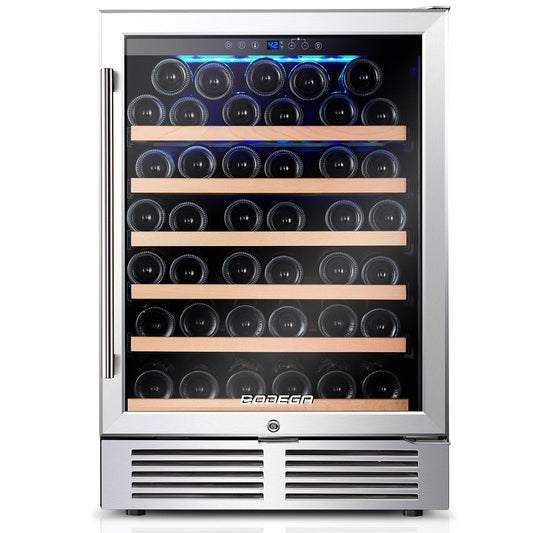 BODEGAcooler 24" 46 Bottles Wine Cooler in Stainless Steel with Wood Shelves