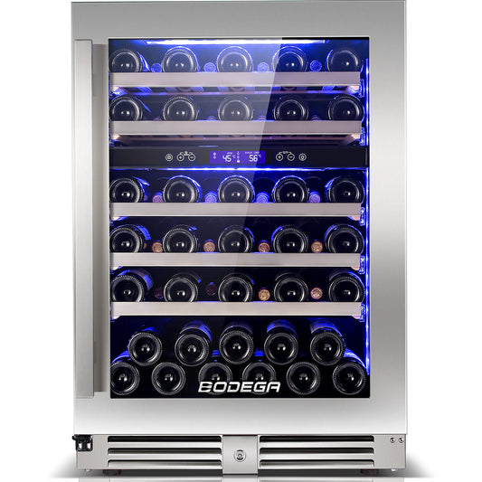 BODEGAcooler 24" 56 Bottles Dual Zone Compressor Wine Cooler with Wood Shelves
