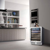 BODEGAcooler 24" 46 Bottles Wine Cooler in Stainless Steel with Wood Shelves