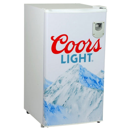 Coors Light Compact Fridge, 3.2 cu ft, Bottle Opener, Reversible Door, Licensed Artwork – CL90
