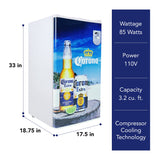 Corona Compact Fridge w/ Bottle Opener, Tempered Glass Shelves, Licensed Corona Artwork, Perfect for Beer-Lovers -COR-90