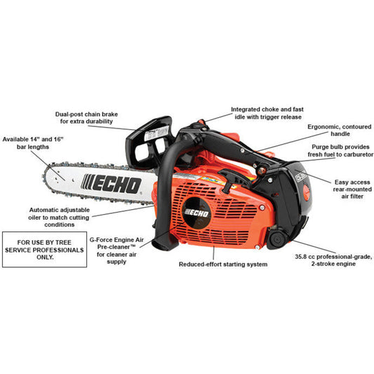 Echo  Professional Top Handle Chain Saw - 35.8 CC - 2.15 HP* - CS-355T- Powerhead Only