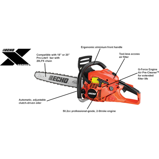 Echo rofessional Chain Saw - 50.2 CC - 3.45 HP - CS-501P- Powerhead Only