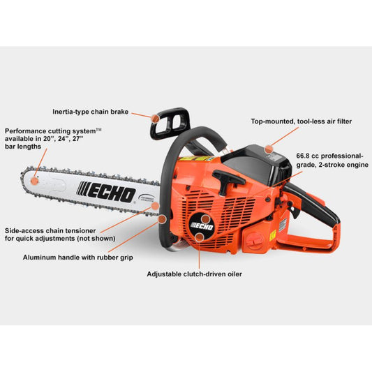 Echo CS-680 Professional Chain Saw - 66.8 CC - 4.64 HP* - CS-680-280RNDD176/72EXL092