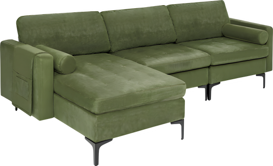 Costway Sofa Modular L-Shaped 3-Seat Sectional with Reversible Chaise and USB Ports New - HV10310GN-A+HV10310GN-B+HV10310US-GN-D