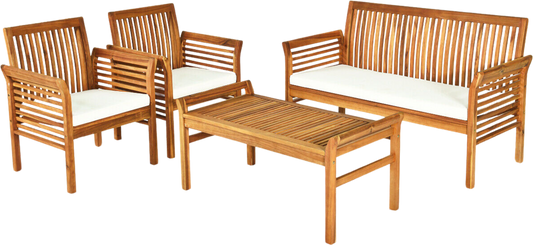 Costway Patio Furniture Set Outdoor Acacia Wood 4 Piece New - HW63884