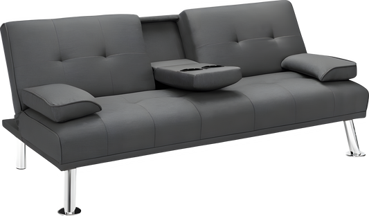 Costway Sofa Convertible Folding Futon with Adjustable Backrest in Linen Fabric New - HW66916GR