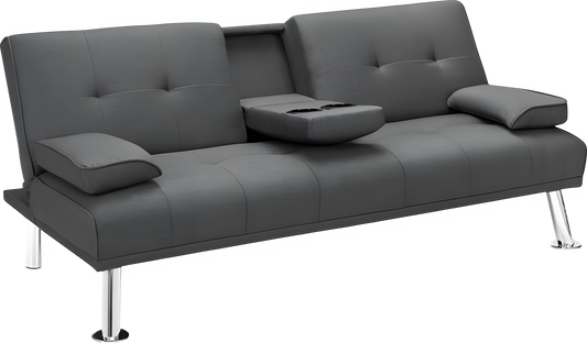Costway Sofa Convertible Folding Futon with Adjustable Backrest in PU Leather New - HW66915BK