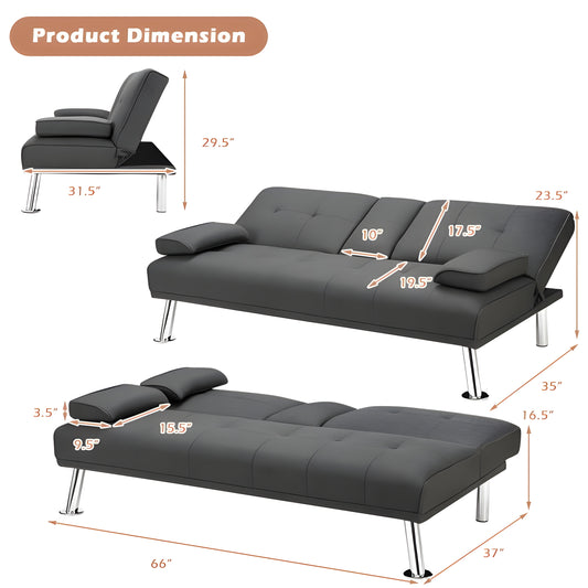 Costway Sofa Convertible Folding Futon with Adjustable Backrest in Linen Fabric New - HW66916GR
