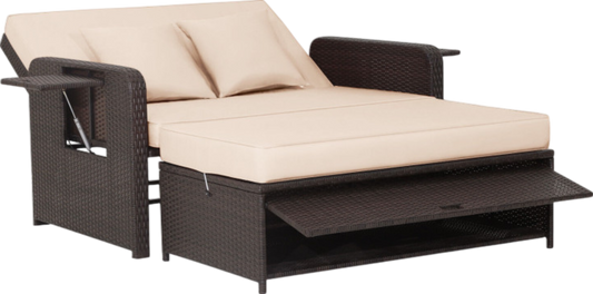 Costway Patio Rattan Loveseat Sofa and Multipurpose Ottoman with Adjustable Backrest Dark Brown New - HW70644BN+