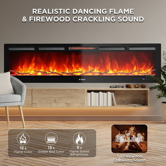 In Flames INF72W-3D WiFi Smart Wall Mounted Electric Fireplace - Tempered Glass - Backyard Provider