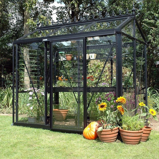 Janssens | 6x8 ft Helios Urban Victorian Glass Greenhouse Kit With 4mm Tempered Glass Glazing - HELIOS-URBAN-BLACK