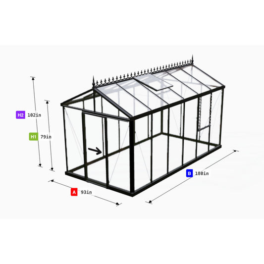 Janssens | 8x15x8.5 ft Royal Victorian VI 24 Greenhouse Kit with 4mm Tempered Glass - VI-24-GLASS-BLACK