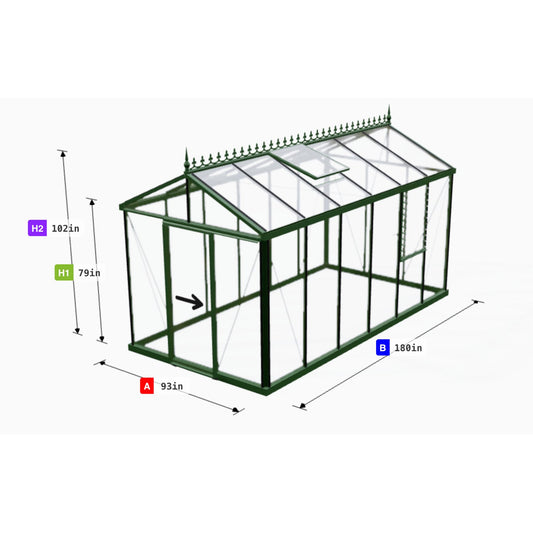 Janssens | 8x15x8.5 ft Royal Victorian VI 24 Greenhouse Kit with 4mm Tempered Glass - VI-24-GLASS-BLACK