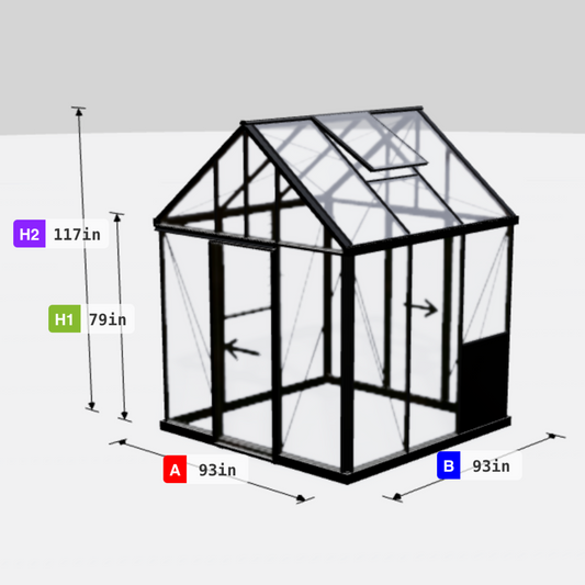 Janssens | 8x8 ft EOS Glass Greenhouse Kit With 4mm Tempered Glass Glazing - EOS-8x8-BLACK-OYB191