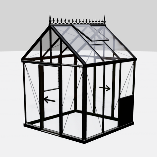 Janssens | 8x8 ft EOS Glass Greenhouse Kit With 4mm Tempered Glass Glazing - EOS-8x8-BLACK-OYB191