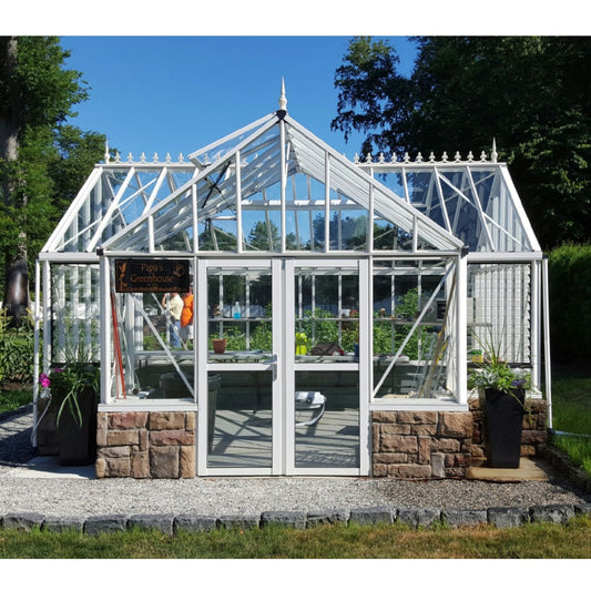 Janssens | 13x16x9 Ft Antique Orangerie Glass Greenhouse Kit With 4mm Tempered Glass Glazing - ANTIQUE-ORANGERIE-WHITE