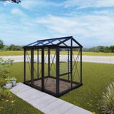 Janssens | 6x8 ft Helios Urban Victorian Glass Greenhouse Kit With 4mm Tempered Glass Glazing - HELIOS-URBAN-BLACK