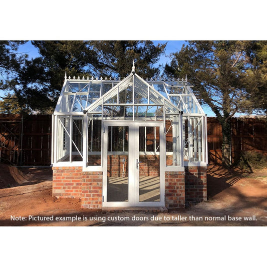 Janssens | 13x13x10 Ft Royal EOS T Glass Greenhouse Kit with 4mm Tempered Glass Glazing for Stem Wall - ROYAL-EOS-T-WALL-WHITE