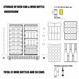 Kings Bottle 30" Under Counter Low-E Glass Door Wine and Beer Cooler Combo - KBUSF66BW-SS