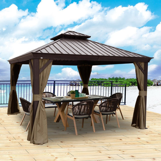Kozyard Alexander 12' x 12' Hardtop Gazebo, Aluminum & Steel Roof, Curtain & Netting – KZAHG1212