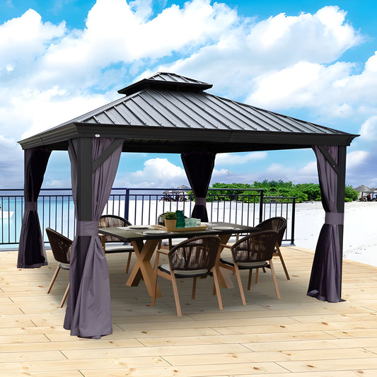 Kozyard Alexander 12' x 12' Hardtop Gazebo, Aluminum Frame, Gray - KZAHG1212GRA