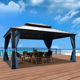 Kozyard Alexander 12' x 16' Hardtop Gazebo, Aluminum Roof, Curtain & Netting (Gray)
