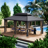 Kozyard Alexander 12x18 Hardtop Gazebo, Steel Roof w/ Curtain & Netting – KZAHG1218GRA