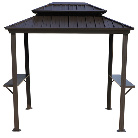 Kozyard 6' x 8' BBQ Hardtop Grill Gazebo, Aluminum with Steel Roof & Side Shelves