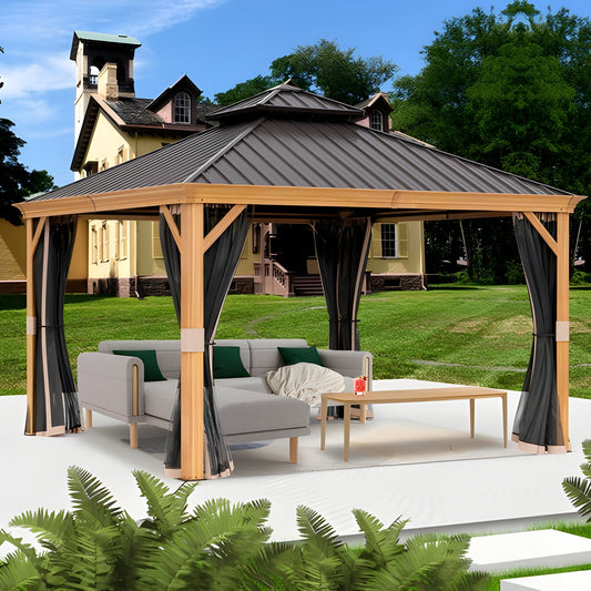 Kozyard Apollo 12' x 12' Hardtop Gazebo, Aluminum Frame, Netting - KZPHG1212