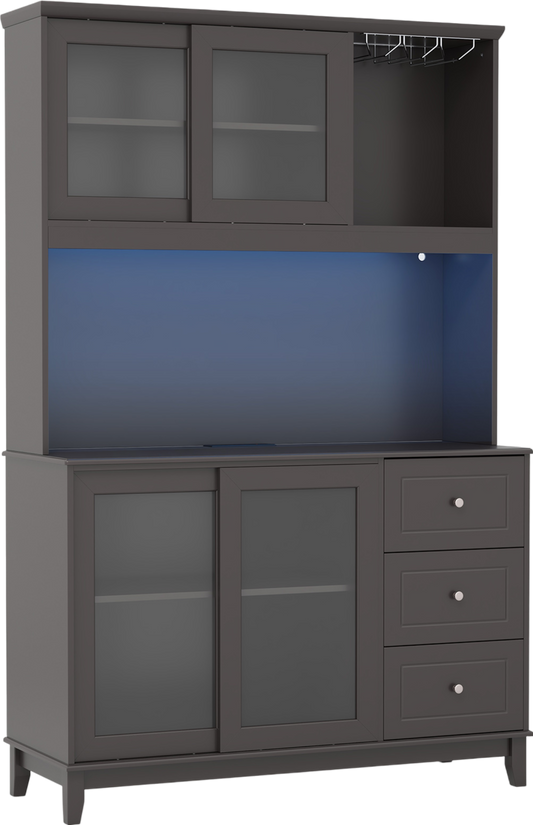 Costway Kitchen Pantry Storage Cabinet with LED Lights and Power Outlet New - JV11630US-CF+