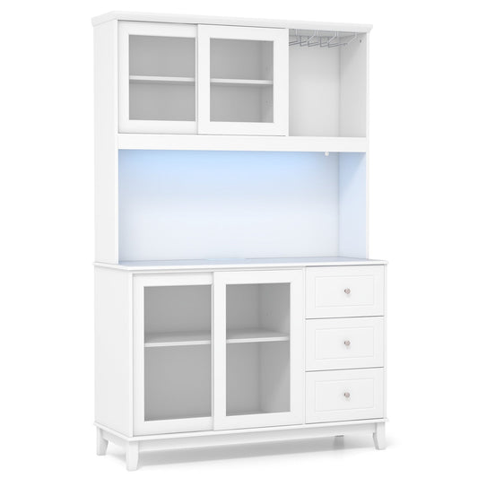 Costway Kitchen Pantry Storage Cabinet with LED Lights and Power Outlet New - JV11630US-CF+