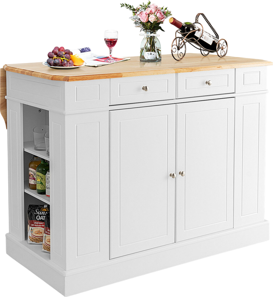 Costway Kitchen Island with Drop Leaf Countertop and 3-Level Adjustable Shelves New - JV10444WH+