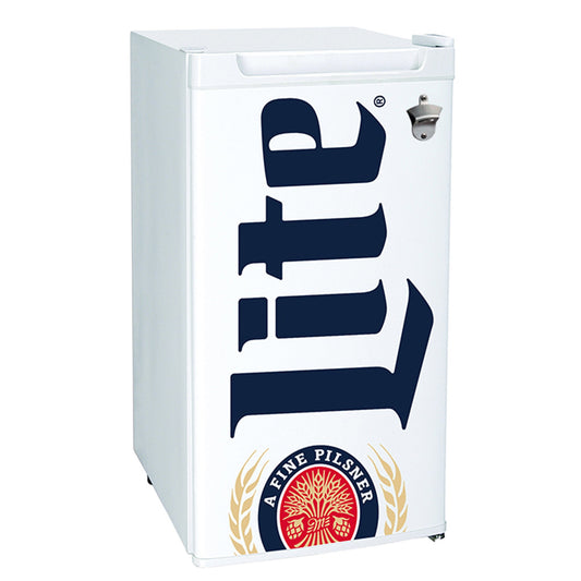 Miller Lite Compact Fridge w/ Bottle Opener Tempered Glass Shelves, Licensed Miller Lite Artwork, Perfect for Beer-Lovers - ML90