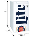 Miller Lite Compact Fridge w/ Bottle Opener Tempered Glass Shelves, Licensed Miller Lite Artwork, Perfect for Beer-Lovers - ML90