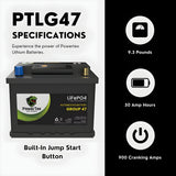 PowerTex2021 Volkswagen Golf L4 1.4LReplacement Car Battery BCI Group 47 Lithium LiFePO4 Automotive Powertex Battery - PTLG47-084