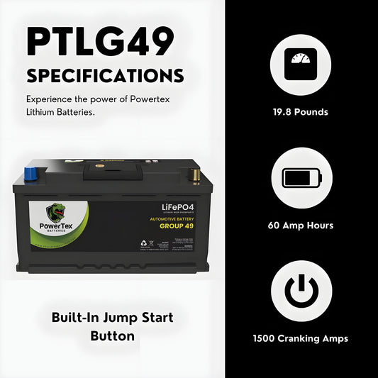PowerTex 2011 Ferrari California V8 4.3LReplacement Car Battery BCI Group 49 Lithium LiFePO4 Automotive Powertex Battery - PTLG49-020