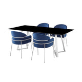 iDeal Cressida/Portia Stunning 5-Piece Dining Set with Glass Top & Stainless Steel Frame for Modern Homes - SETCSDI5PTBLU