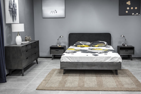 iDeal Mohave Acacia Wood 3-Piece Bedroom Set with Stylish Upholstered Headboard & Storage Nightstands - SETMVBDKG3A
