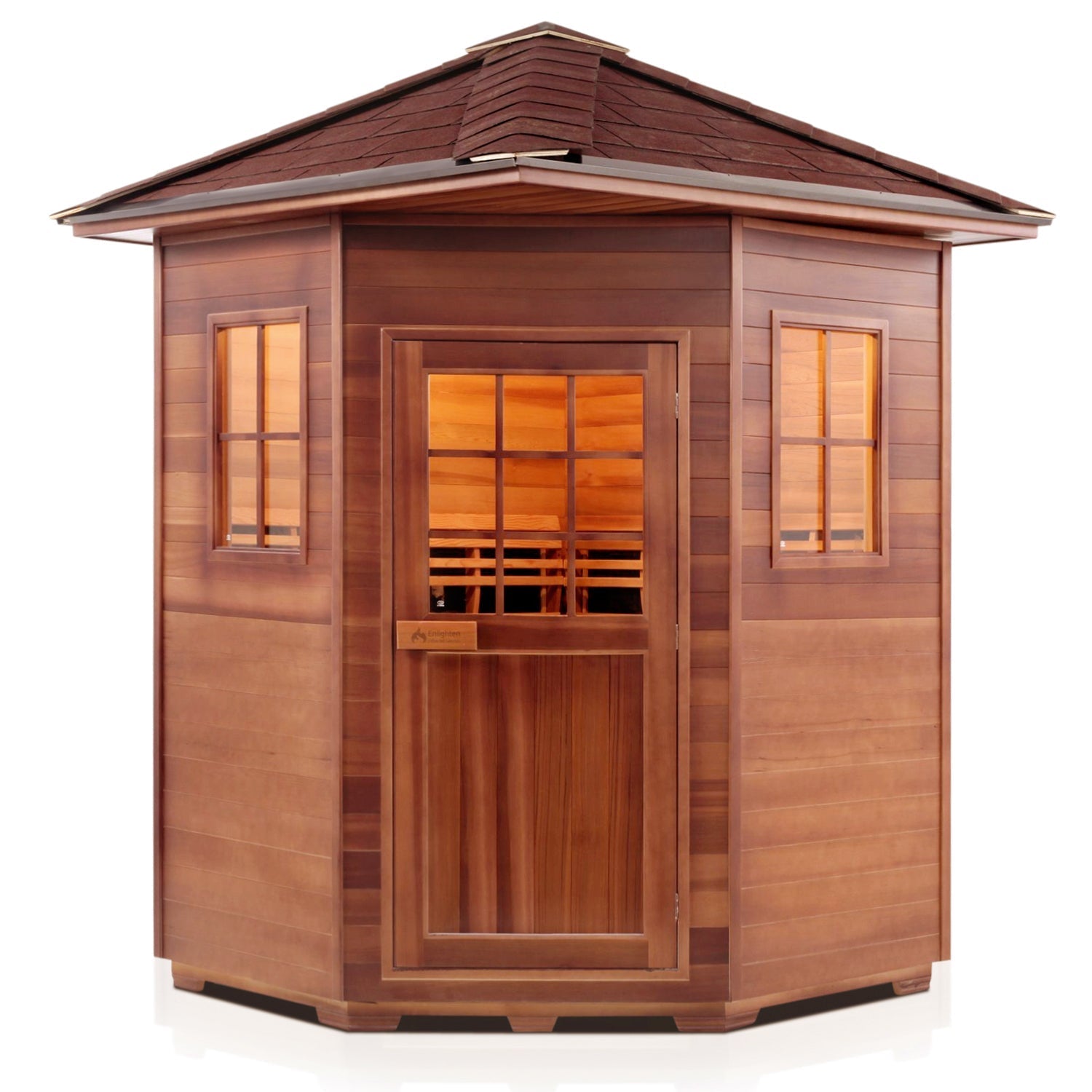 Enlighten Sauna InfraNature Rustic - Spacious 4-Person Corner Outdoor Sauna - 17379