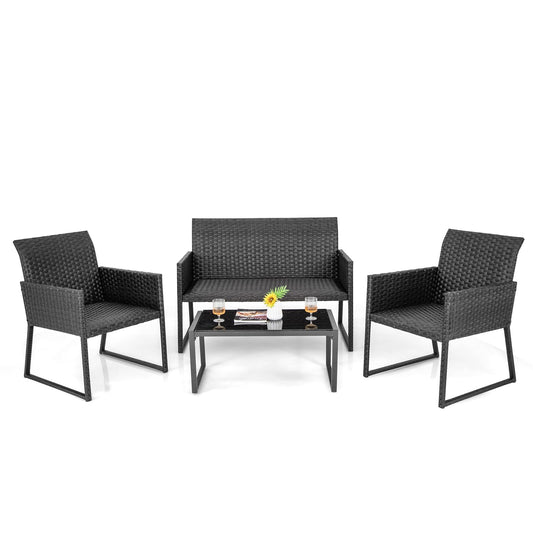 Tangkula 4 Pieces Wicker Patio Furniture Set with Quick-Drying Foam - NP11281+