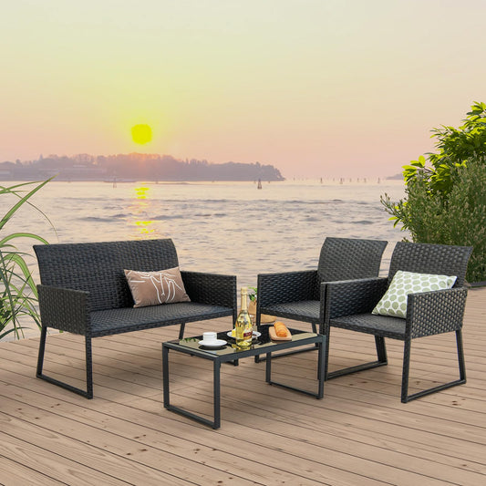 Tangkula 4 Pieces Wicker Patio Furniture Set with Quick-Drying Foam - NP11281+
