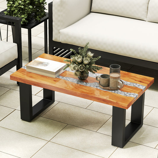 Costway Teak Wood Coffee Table with River Epoxy Tabletop New - JV11846