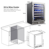 BODEGAcooler 24" 56 Bottles Dual Zone Compressor Wine Cooler with Wood Shelves