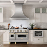 ZLINE Autograph 48 in. Gas Burner/Electric Oven in Stainless Steel with Gold Accents, RAZ-48-G